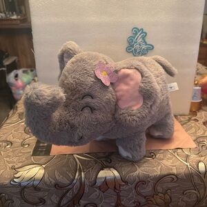 Charming Gray Elephant Plush with Pink Flower